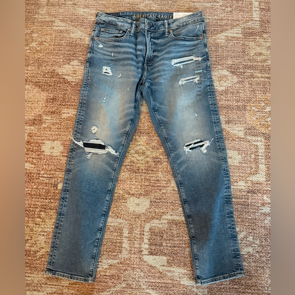 2 Pairs-AE American Eagle Outfitters Athletic Skinny Destroyed Jeans both 33/30